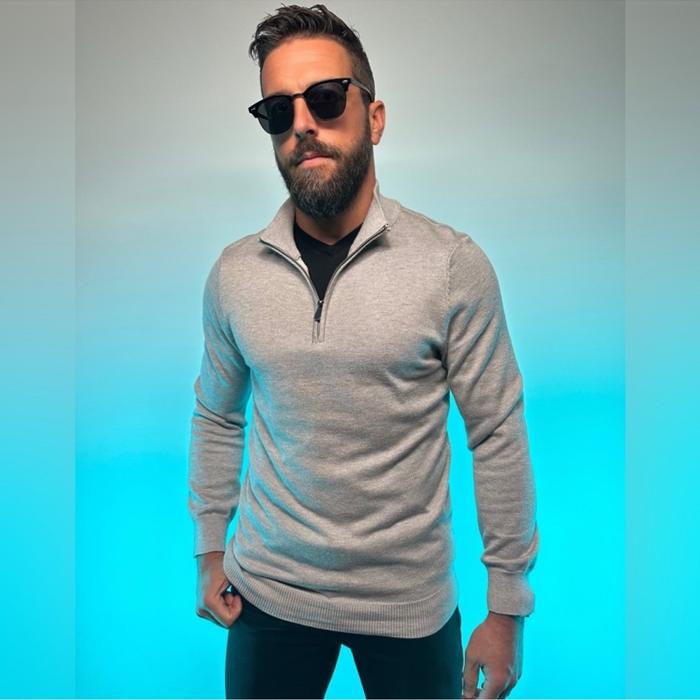 COOFANDY / Gray Long Sleeve Quarter Zip Sweater / Medium / Preppy Hipster Emo